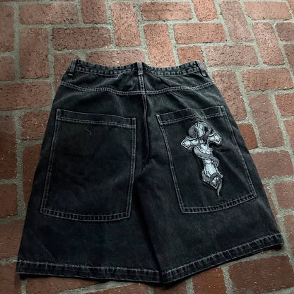 Street Hip-hop Casual Loose Multi-pocket Straight Shorts Men American Punk Goth Retro Harajuku Y2K Fashion Jeans Women