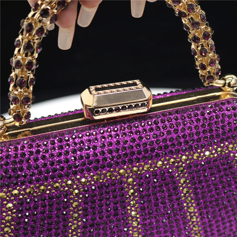 Exquisite Evening Bag With Diamond Design Fashion Handle Clutch Rhinestone Embellished Long Chain Bag