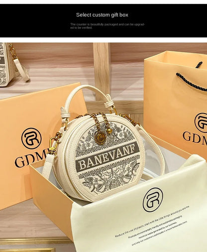Light luxury brand embroidered small round bag designer high-end single shoulder crossbody bag