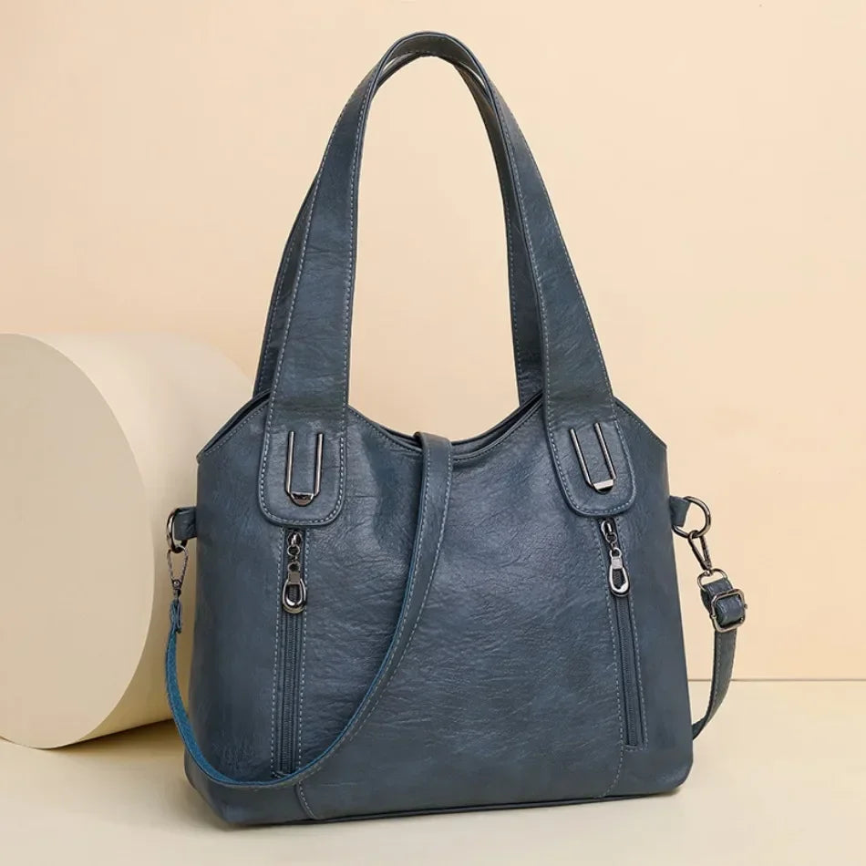 Solid Color Handbag Soft Leather Tote Bag Casual Big Shoulder Messenger Bags