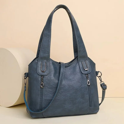 Solid Color Handbag Soft Leather Tote Bag Casual Big Shoulder Messenger Bags