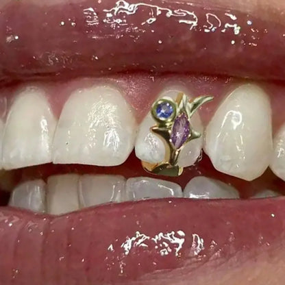 Purple Zircon Star Teeth Grillz Single Blue CZ Stone Tooth Caps For Women Men