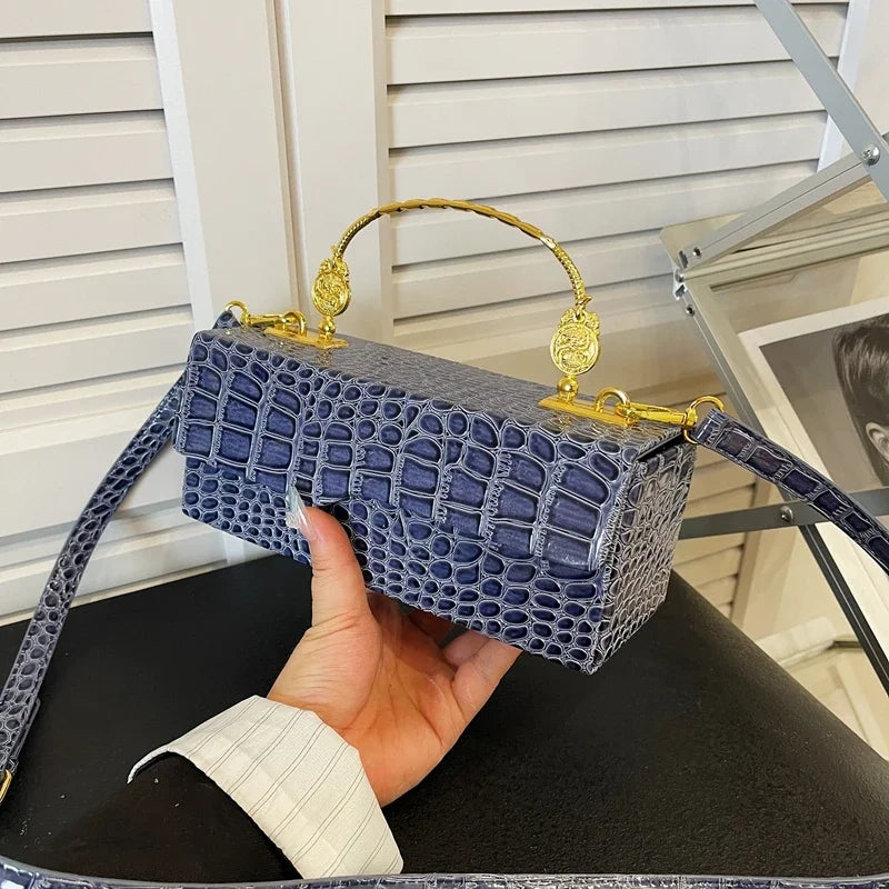 Black Crocodile Pattern Crossbody Bag Fashion Box Lipstick Pouch Designer Pu Leather