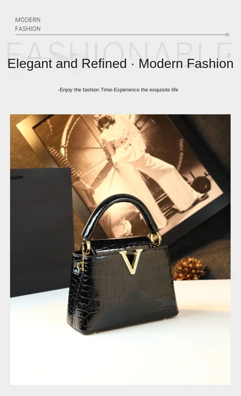 Crocodile Pattern Leather Handbag Luxury Fashion Small Shoulder Messenger Bag Portable Crossbody Shell Bags