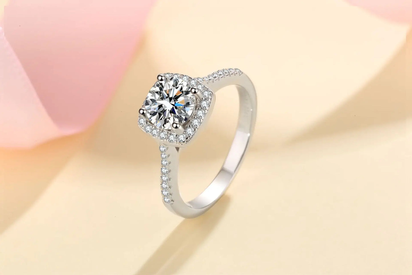 100% 18K Real Platinum PT950 Ring Women's 1 Carat Moissanite Square Package Four Claw Diamond Ring GRA Cartificate Fine Jewelry