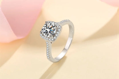 100% 18K Real Platinum PT950 Ring Women's 1 Carat Moissanite Square Package Four Claw Diamond Ring GRA Cartificate Fine Jewelry