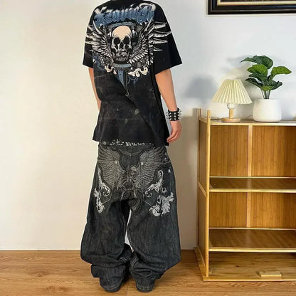 American Retro Cleanfit Fashion Print Baggy Jeans Women's Y2K Popular Casual Joker Gothic High Waist Wide-Leg pants Street Wear