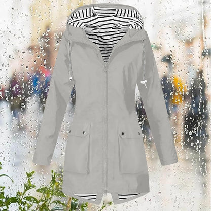 Hooded Lightweight Long Sleeve Windbreaker Zip Up Drawstring Windproof Raincoat Plus Size Long Coat Outdoor