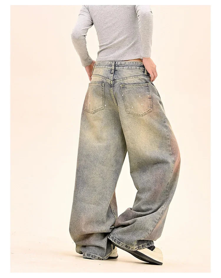 American Fashion Tie-Dye Graffiti Straight Leg Wide Jeans Straight Leg Loose Jeans Hip-hop Street Baggy Jeans