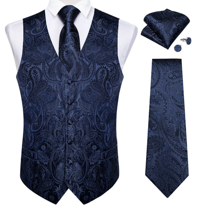 Luxury Paisley Men's Suit Vest Black Pink Red Wedding Prom Tuxedo Waistcoat Necktie Handkerchief Cufflink Sleeveless Jacket Vest