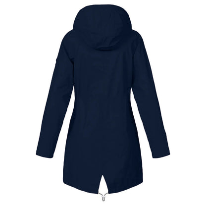 Hooded Lightweight Long Sleeve Windbreaker Zip Up Drawstring Windproof Raincoat Plus Size Long Coat Outdoor