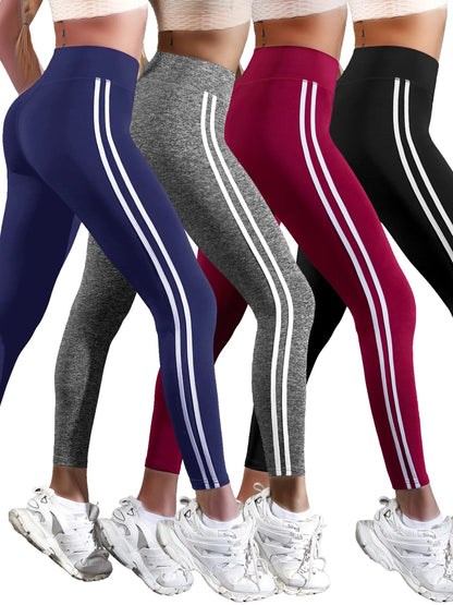 One Piece Casual Sports Side Stripe Pants High Waist 4 Way Stretch Breathable Running Workout Yoga Leggings