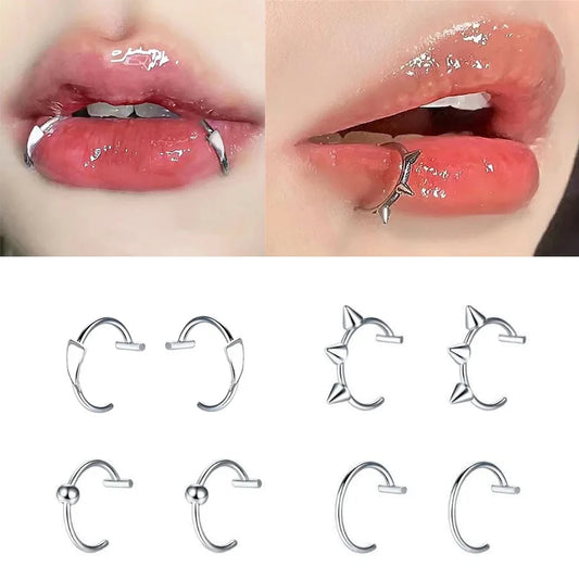 2PCS Trendy 10mm Stainless Steel Punk Clip on Fake Piercing Nose Wrap Lip Rings A silver B silver B black A silver-B silver-B black-B gold-C silver-C black-C gold-D silver-D black-D gold-