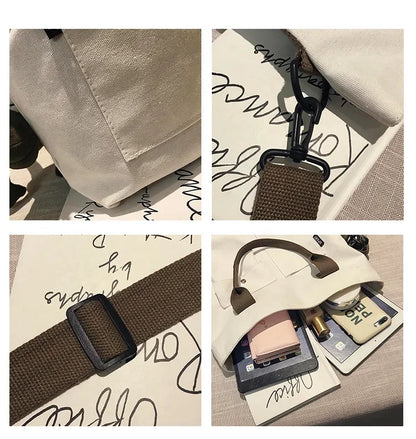 Fashion Canvas Bags Students Handbag Shoulder Bag Large Capacity Solid Color Totes Shopper Bag Casual Female CrossBody 2024