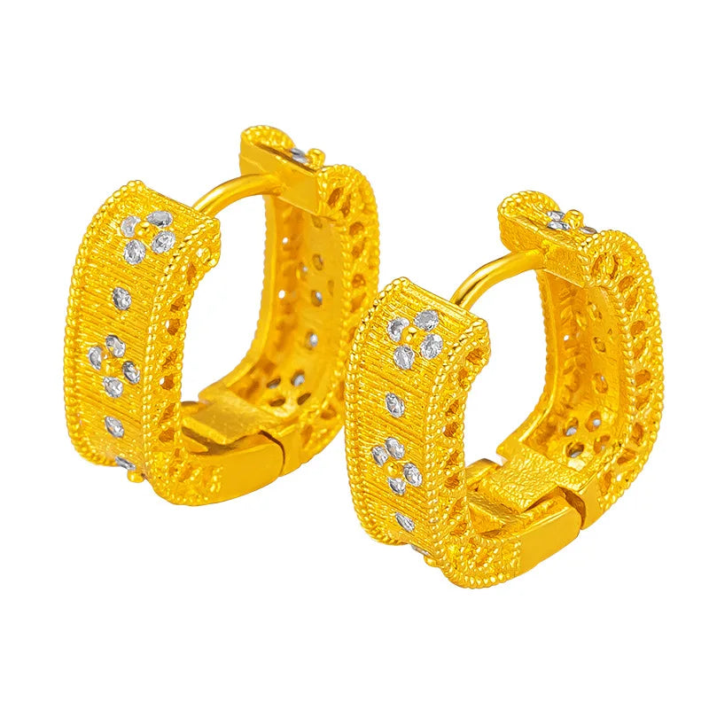 Oumei temperament 999924K gold brushed for women geometric hollow design square zircon  autumn and winter high-end earrings