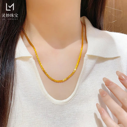 Luxury 24K 9999 Pure Gold real gold Women's cross car flower star necklace bright