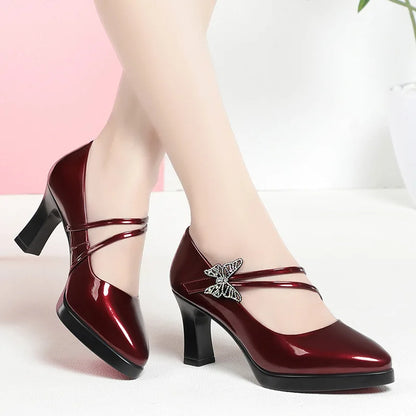 High-heeled Leather Small Leather Shoes Catwalk Shoes Ladies Dancing Bride Wedding Shoes