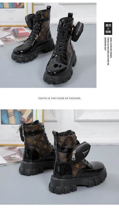 BLACK and White Ankel Boots Goth Platform Boots Snow Booties Woman