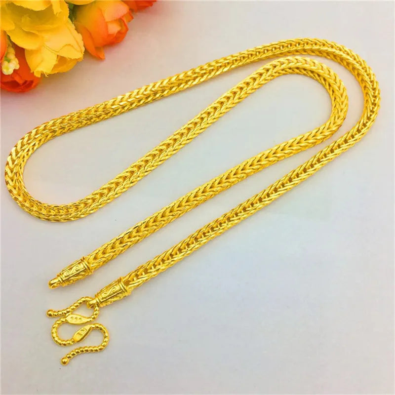 Men's 24K Gold Snake Bone Necklace, crafted from AU999 pure gold, showcasing tough lines for a stylish look