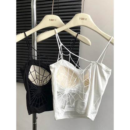 Women Black Hollow Out Crop Top Vintage Y2k Camisole Corset Top Sleeveless Off Shoulder Vest 90s Tank Tops 2000s Clothes Summer