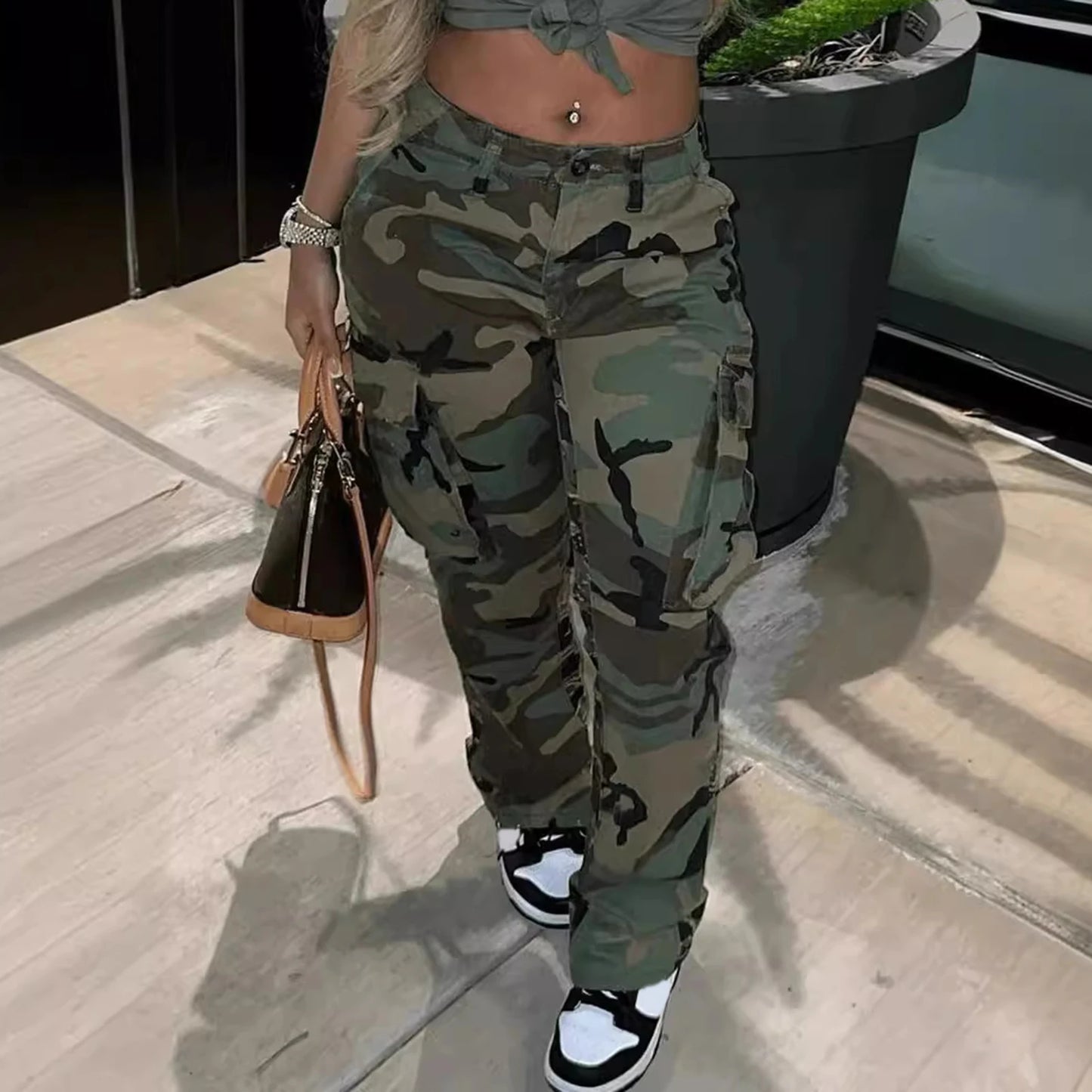 Cargo Pants Fashion Women Camo Print Oversized Pocket High Waist Baggy Pant Casual Hip Hop Straight Trouser