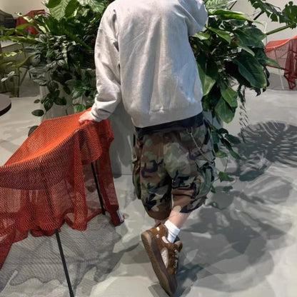 Silhouette Camouflage Cargo Cropped Shorts for Men Wide Leg Patchwork Baggy Over Knee Pants
