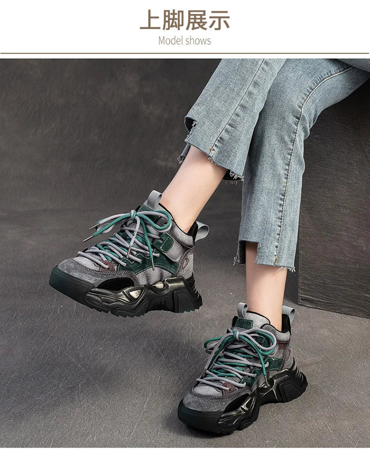 5cm Pigskin Leather Women Spring Platform Wedge Flats Comfy Shoes Rubber Autumn Fashion Loafer Flat Chunky Sneakers Vulcanize Green / 35 red / 40 Green / 37 Green / 35-red / 40-Green / 37-Green / 36-Green / 39-Green / 38-Green / 40-red / 35-red / 37-red / 36-red / 39-red / 38-