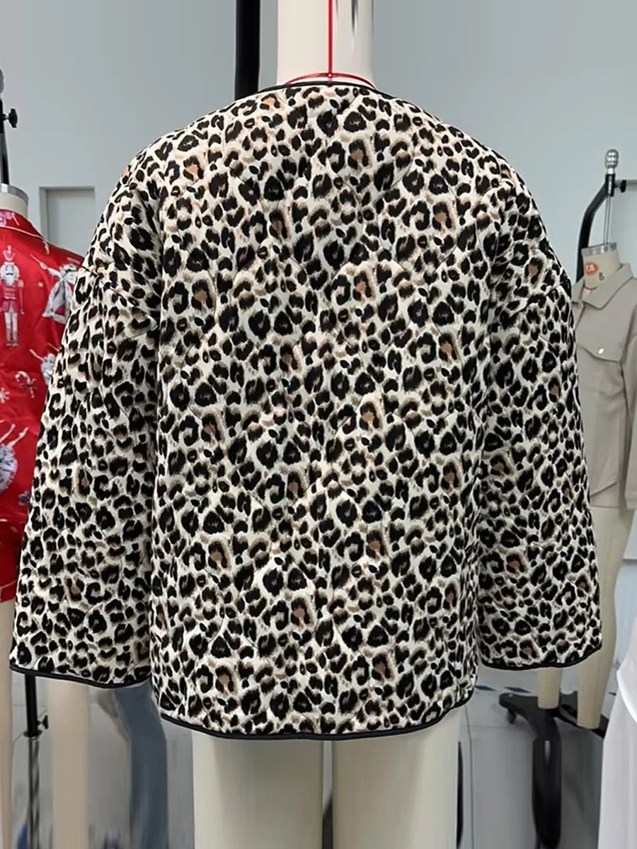Women s Leopard Print Puffer Jacket with Hood and Faux Fur Lining Stylish Winter Coat Warm Outerwear Zip Up Parka