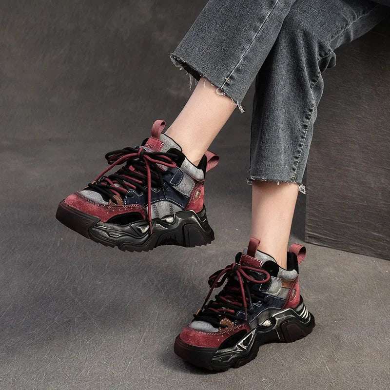 5cm Pigskin Leather Women Spring Platform Wedge Flats Comfy Shoes Rubber Autumn Fashion Loafer Flat Chunky Sneakers Vulcanize Green / 35 red / 40 Green / 37 Green / 35-red / 40-Green / 37-Green / 36-Green / 39-Green / 38-Green / 40-red / 35-red / 37-red / 36-red / 39-red / 38-