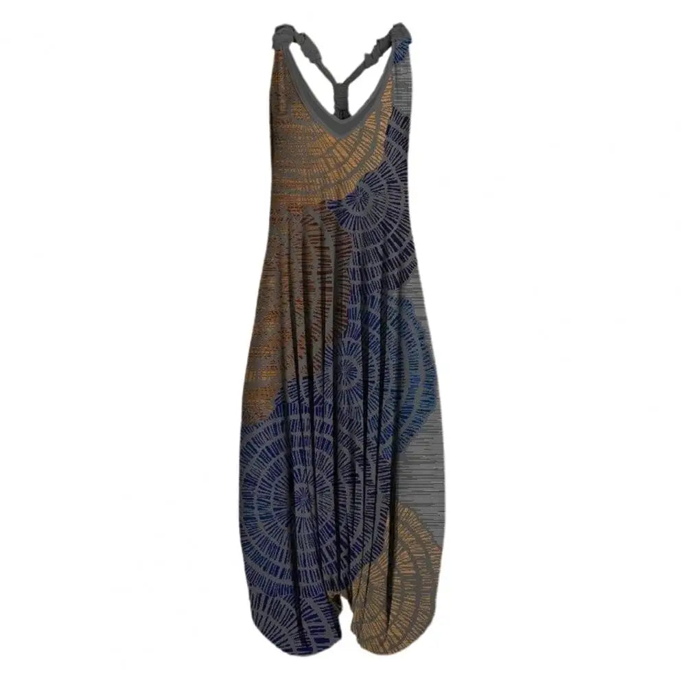 Harem Romper One-piece Jumpsuits Overalls Womens Abstract Print Backless