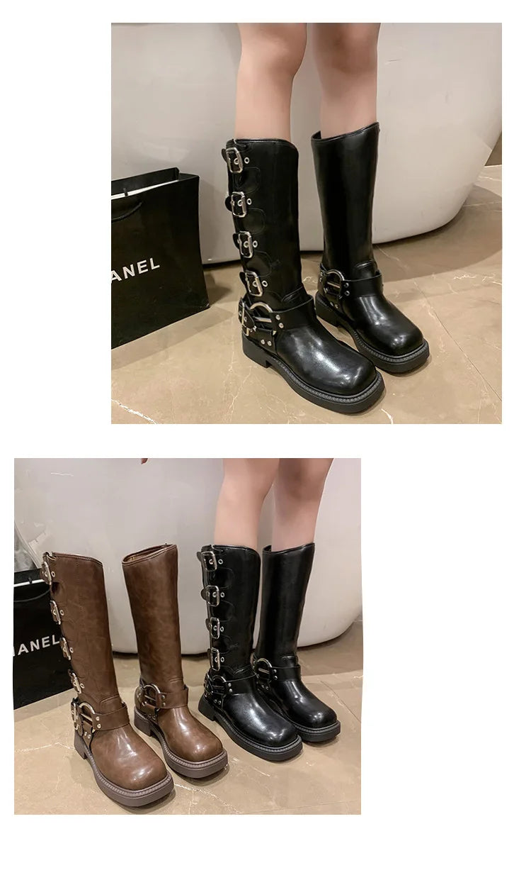Lady Boots Women's Rubber  Luxury Designer Square Toe Winter Footwear Boots