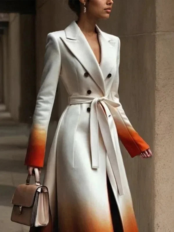 Warm Woolen Coats Long Sleeves Tied Waist Notched Collar Elegant Outerwear