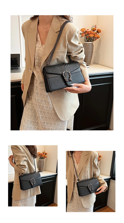 Chain Shoulder Bag for Women Snake Pattern Crossbody Small Square Bag