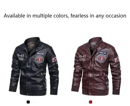 Men's Motorcycle Suit Leather jacket Color collar pilot casual PU leather jacket