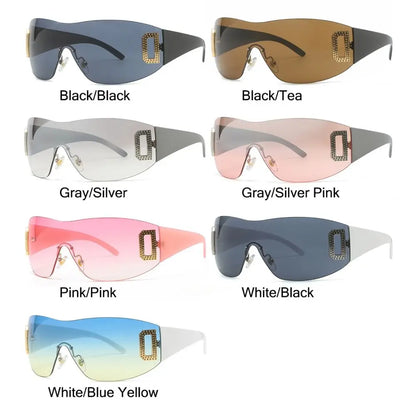 Luxury Y2K One Piece Sunglasses Women Brand Designer New Punk Sports Sun Glasses Men Goggle Shades UV400 Fashion Letter Eyewear
