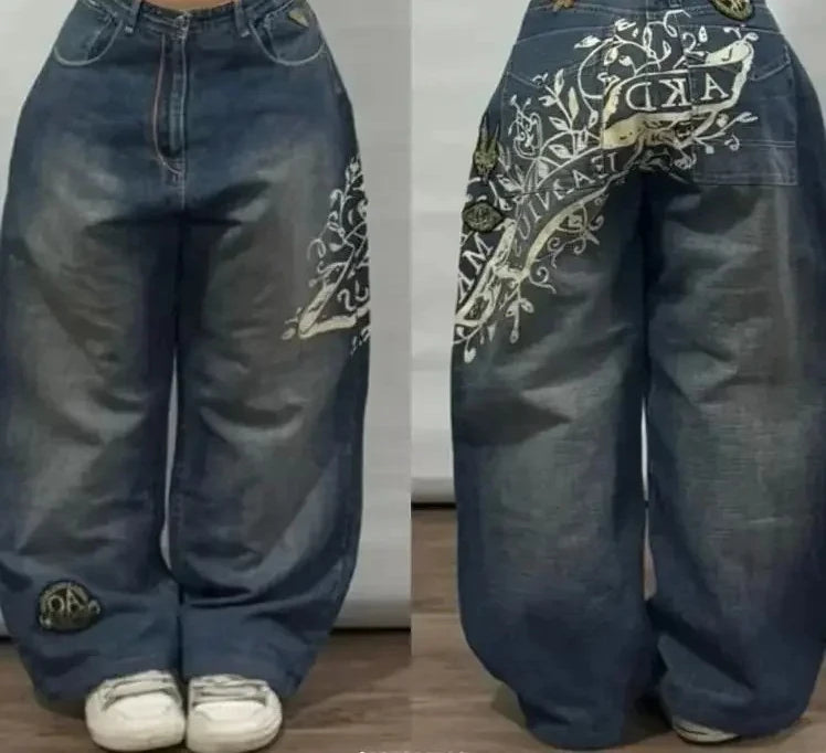American Retro Cleanfit Fashion Print Baggy Jeans Women's Y2K Popular Casual Joker Gothic High Waist Wide-Leg pants Street Wear