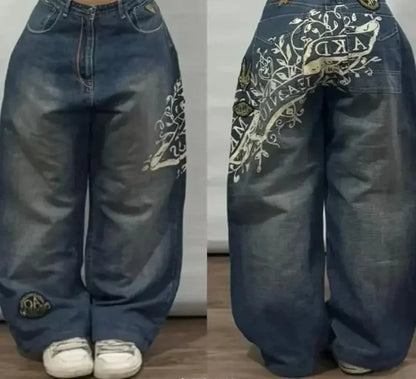 American Retro Cleanfit Fashion Print Baggy Jeans Women's Y2K Popular Casual Joker Gothic High Waist Wide-Leg pants Street Wear