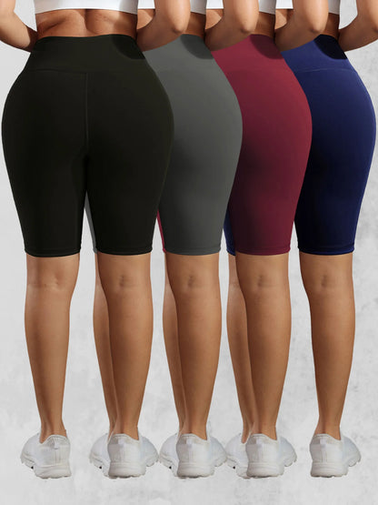 Solid Yoga Shorts with 3 Pockets High Waist Butt Lifting Elastic Cycling Shorts Activewear