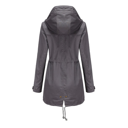 Women Jacket Windproof Windbreaker Trench Coats Female Hooded Drawstring Long