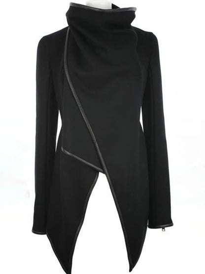Women's Asymmetric High Neck Jacket Long Sleeves Casual Chic Coats For Office & Streetwear