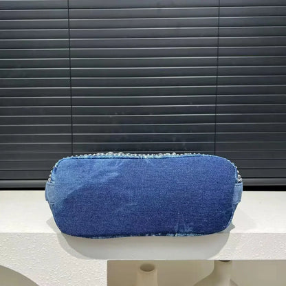 Gradient Diamond Elegant Shoulder Bag Large Capacity Diamond Denim Handbag