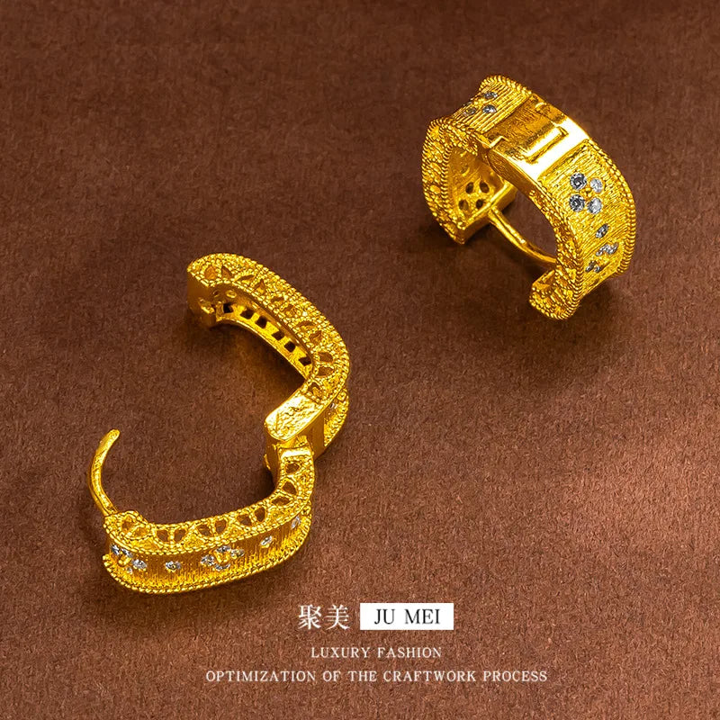 Oumei temperament 999924K gold brushed for women geometric hollow design square zircon  autumn and winter high-end earrings