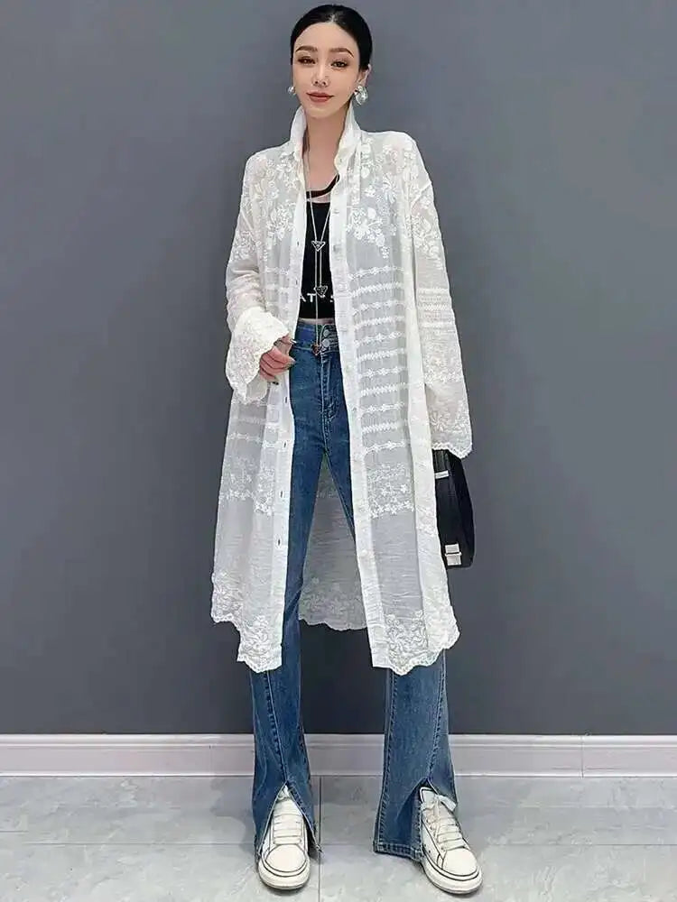 Long Sleeve Blouse Sunscreen Overcoat Trendy Casual Loose Women's Long Shirt
