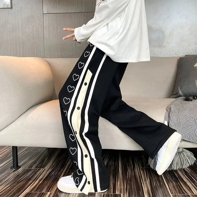 Harajuku Wide leg Sweatpants Oversize Men Side Button Baggy Pants Casual Sport Split Basketball Women Track Trousers