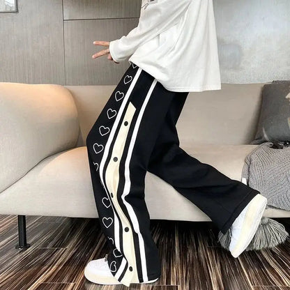 Harajuku Wide leg Sweatpants Oversize Men Side Button Baggy Pants Casual Sport Split Basketball Women Track Trousers