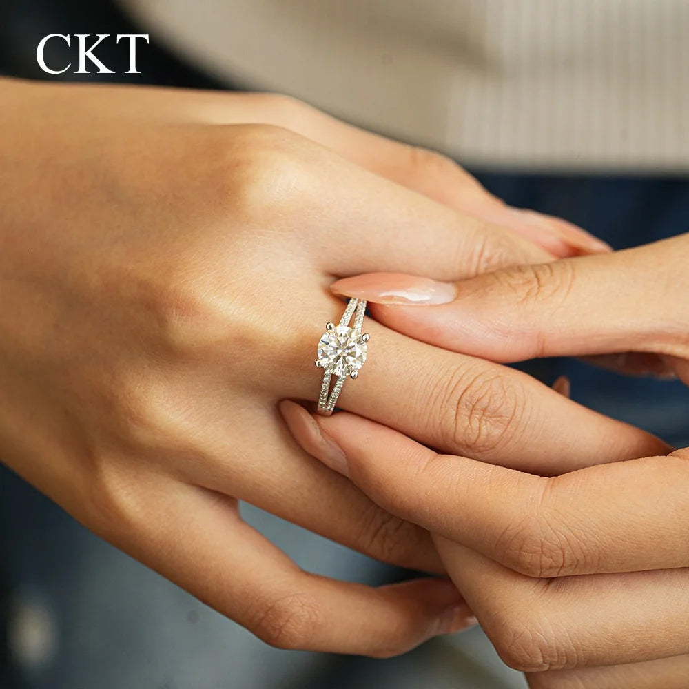 CKT Real 18k White Gold Diamond Ring for Women Platinum Pt950 Couple Rings 2ct Moissanite Wedding Engagement Jewelry Fine Gift