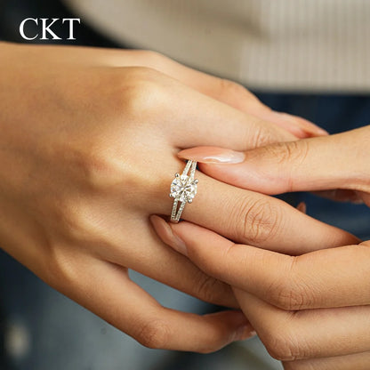 CKT Real 18k White Gold Diamond Ring for Women Platinum Pt950 Couple Rings 2ct Moissanite Wedding Engagement Jewelry Fine Gift