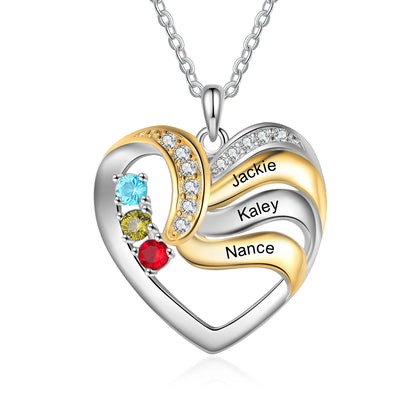 Personalized Love Heart Pendants Necklace 1-5 Kids Names Birthstone Mothers Day