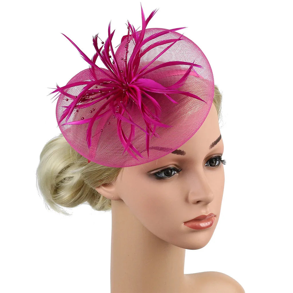 Retro Fascinators Women Feather Floral Mesh Headband Fascinator Hat Headwear Party Wedding Church