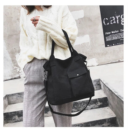 Fashion Canvas Bags Students Handbag Shoulder Bag Large Capacity Solid Color Totes Shopper Bag Casual Female CrossBody 2024